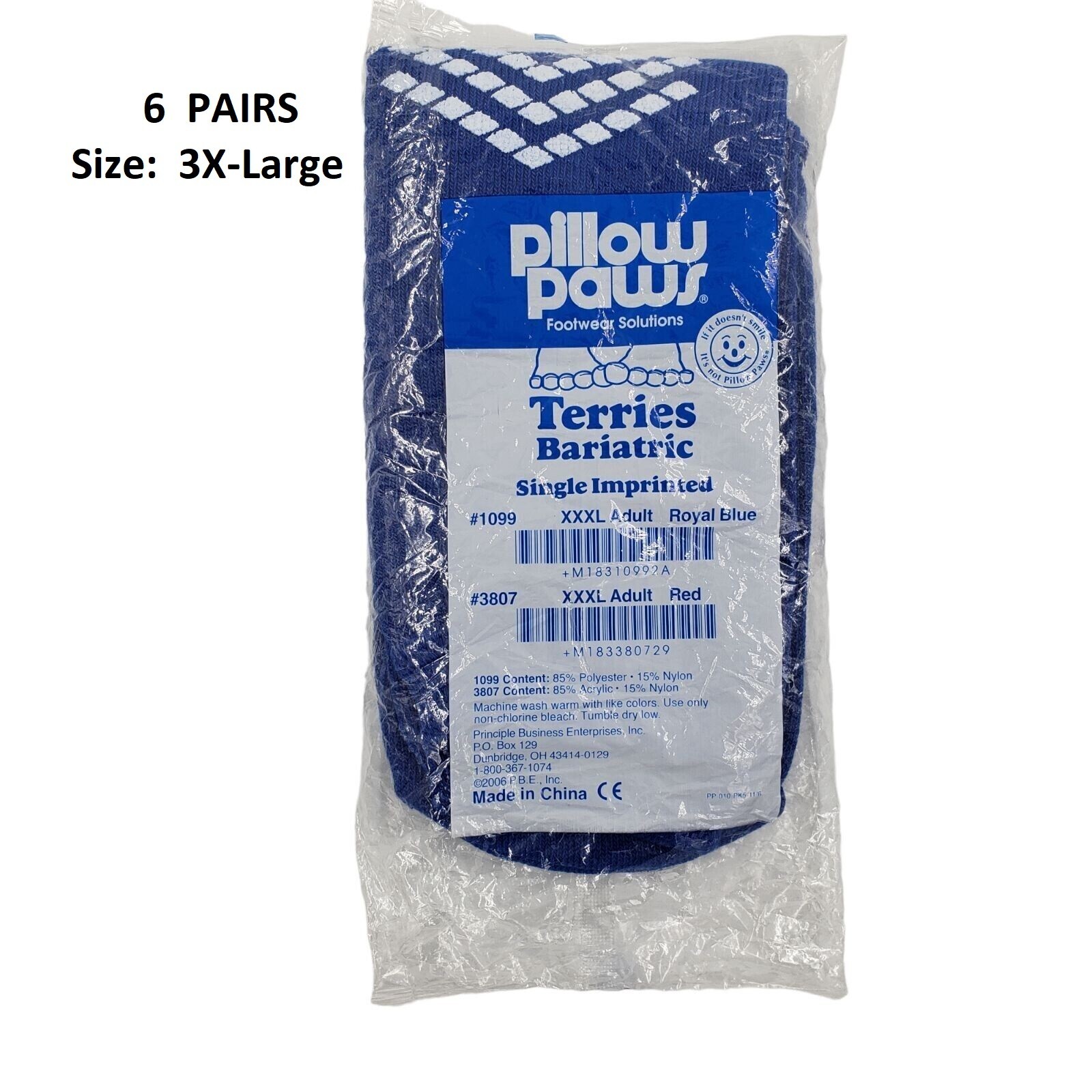 6 Pairs Non-Skid Hospital Slipper Socks Pillow Paws Bariatric 3X-Large Blue