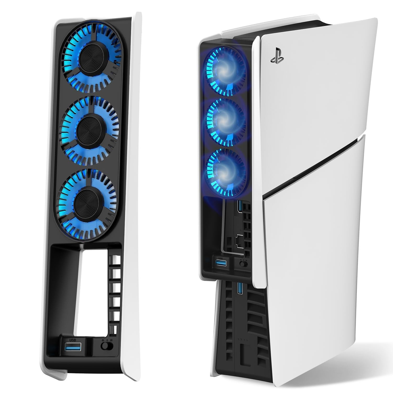 PS5 Slim Cooling Fan with LED Light - Quiet, Automatic Temperature Control