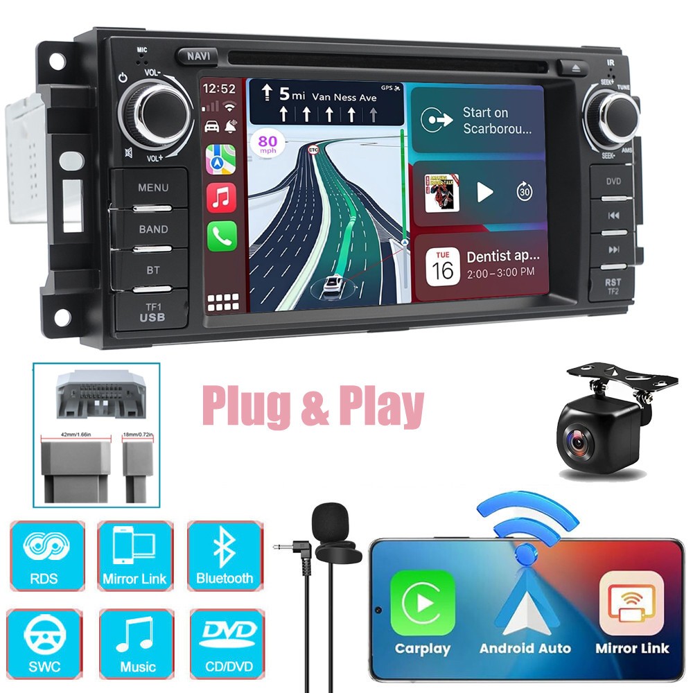 6.2'' DVD CD Player Car Stereo Radio CarPlay GPS Navi For 2008-2011 Jeep Liberty
