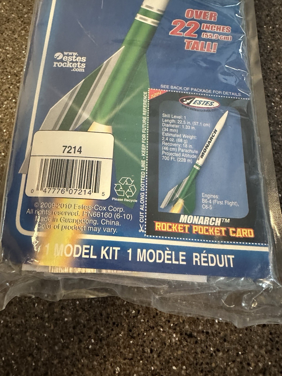 Estes Monarch Flying Model Rocket Kit 7214 Skill Level 1