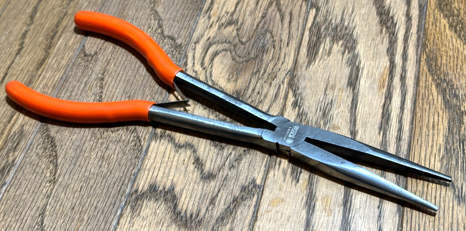 MATCO Tools Straight Needle Nose Pliers Orange Grip 11.25" Long Reach Spring