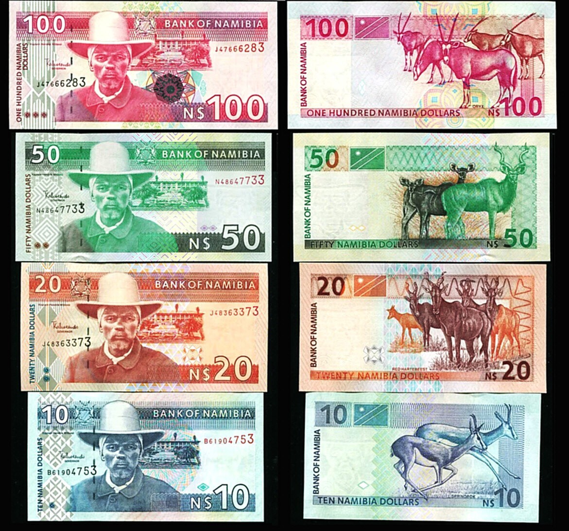 Namibia 4 Pcs Set 10 20 50 100 Dollars 2001 2002 2003, UNC, P-4 6 8 9