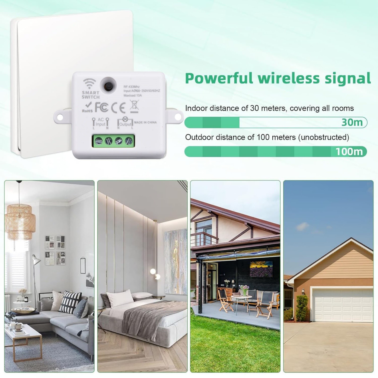 New 433MHz Wireless Remote Control Kinetic Self-powered Wall Light Switch