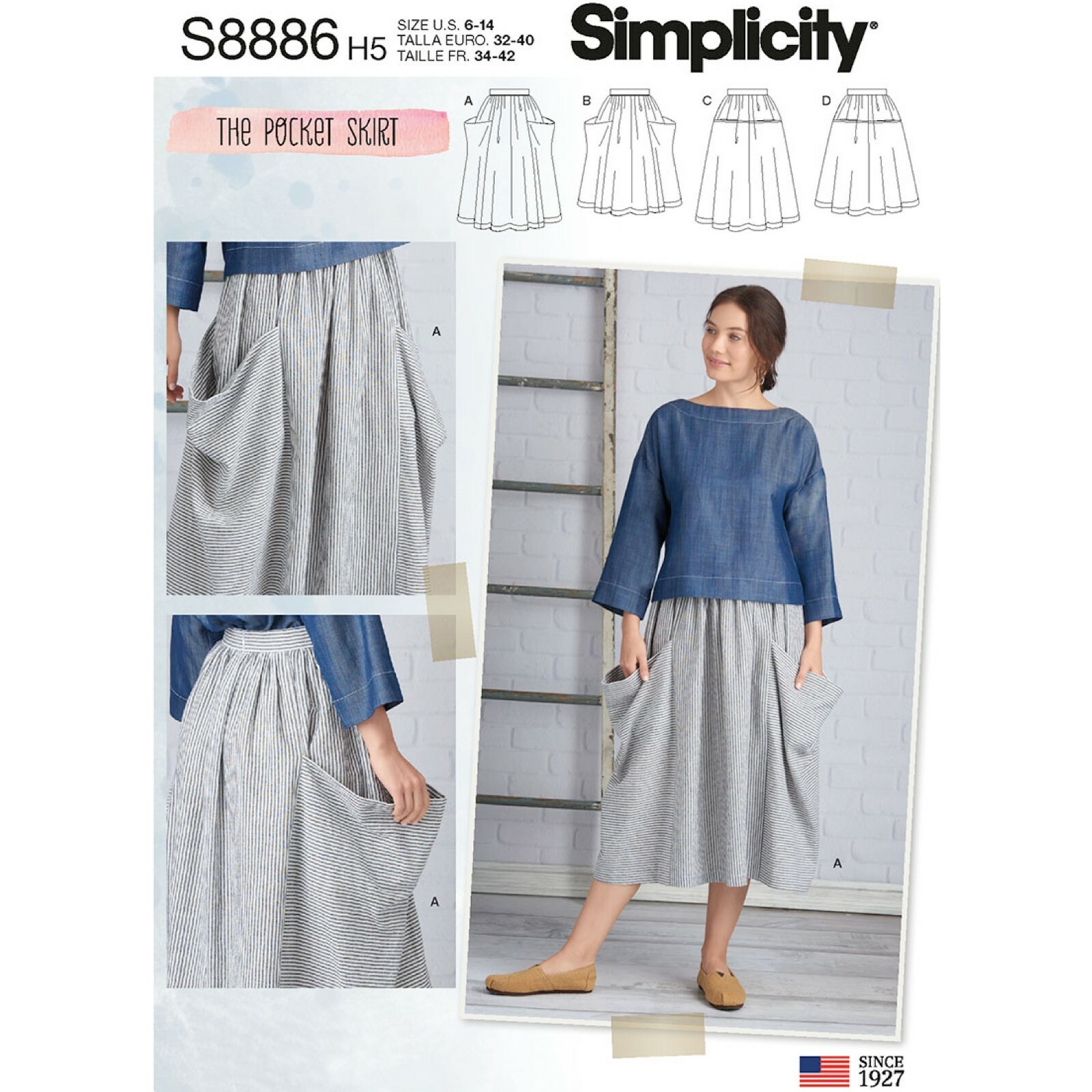 Simplicity R10131 The Pocket Skirt (2 Lengths) CHOOSE SIZE UNCUT Pattern S8886
