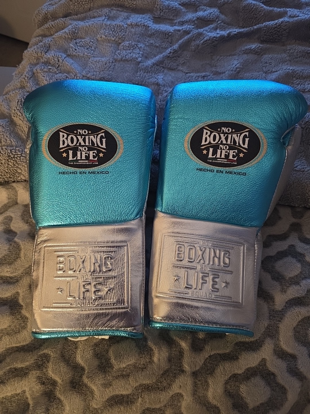 Brand New Never Worn Or Used. 16 0z NBNL Metallic Aqua And Silver Boxing  Gloves