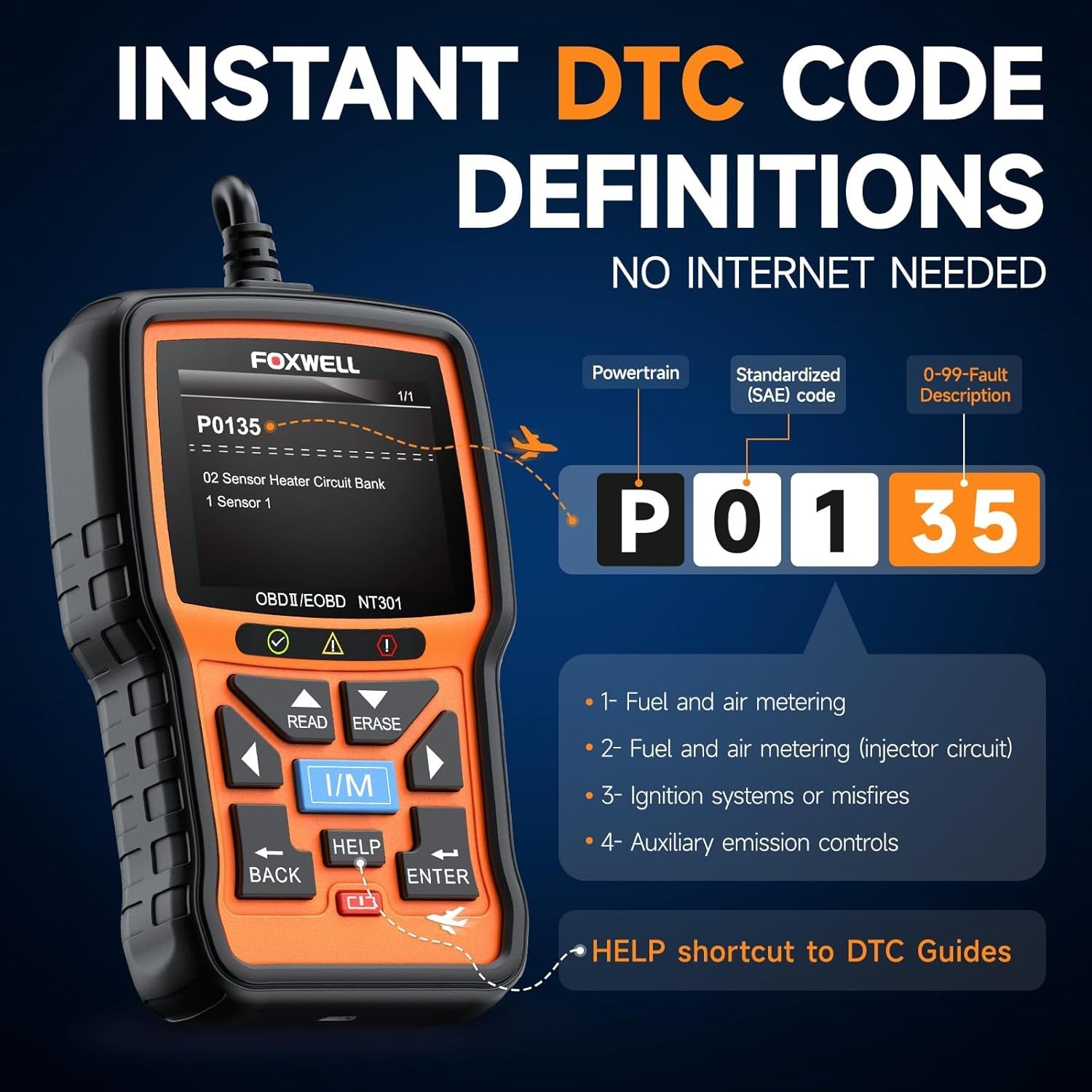 FOXWELL NT301 OBD2 Scanner Diagnostic Tool Live Data Code Reader Check Engine