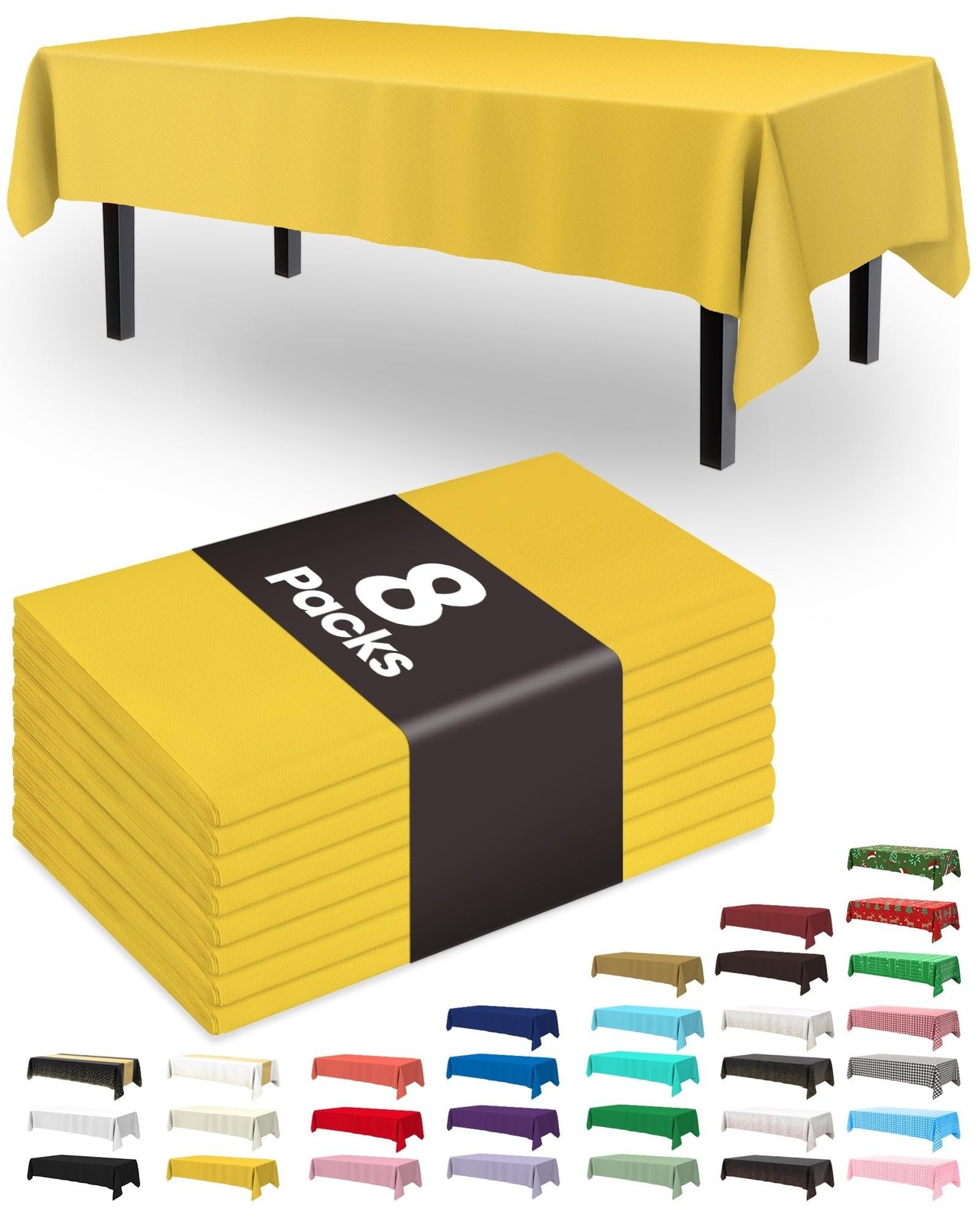 Pureegg Plastic Table Cloth Disposable 8 Pack, 54 x 108 Inch Table Cloths, Ea...