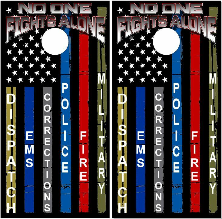 First Responders Stripe Flag LAMINATED Cornhole Wrap Bag Toss Skin Decal Sticker