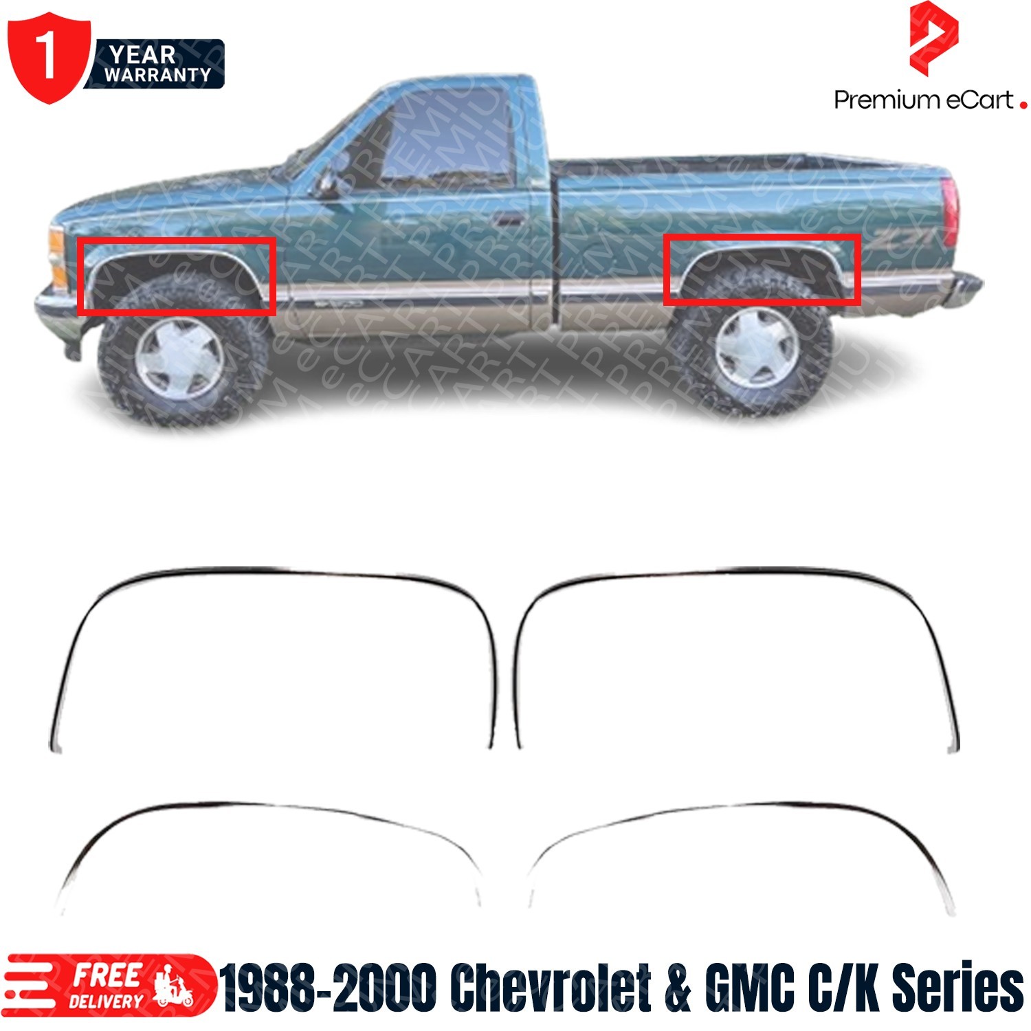 Front&Rear Fender Chrome Trim Moldings LH&RH For 1988-2000 Chevy &GMC C/K Series