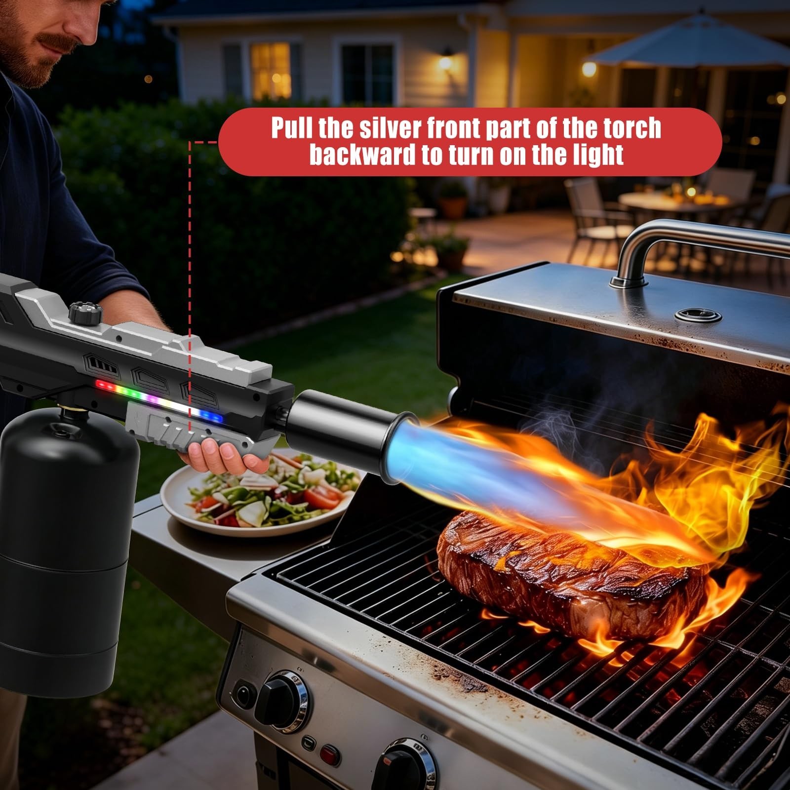 Powerful Propane Torch Gun, Adjustable Flame Thrower Gun with Front-Mounted L...