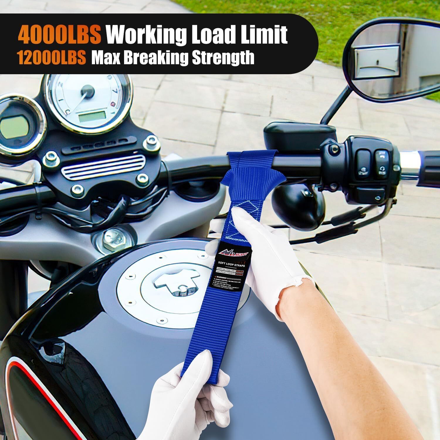 Nilight Motorcycle Tie Down Straps Max Break Strength 12000Lbs Blue