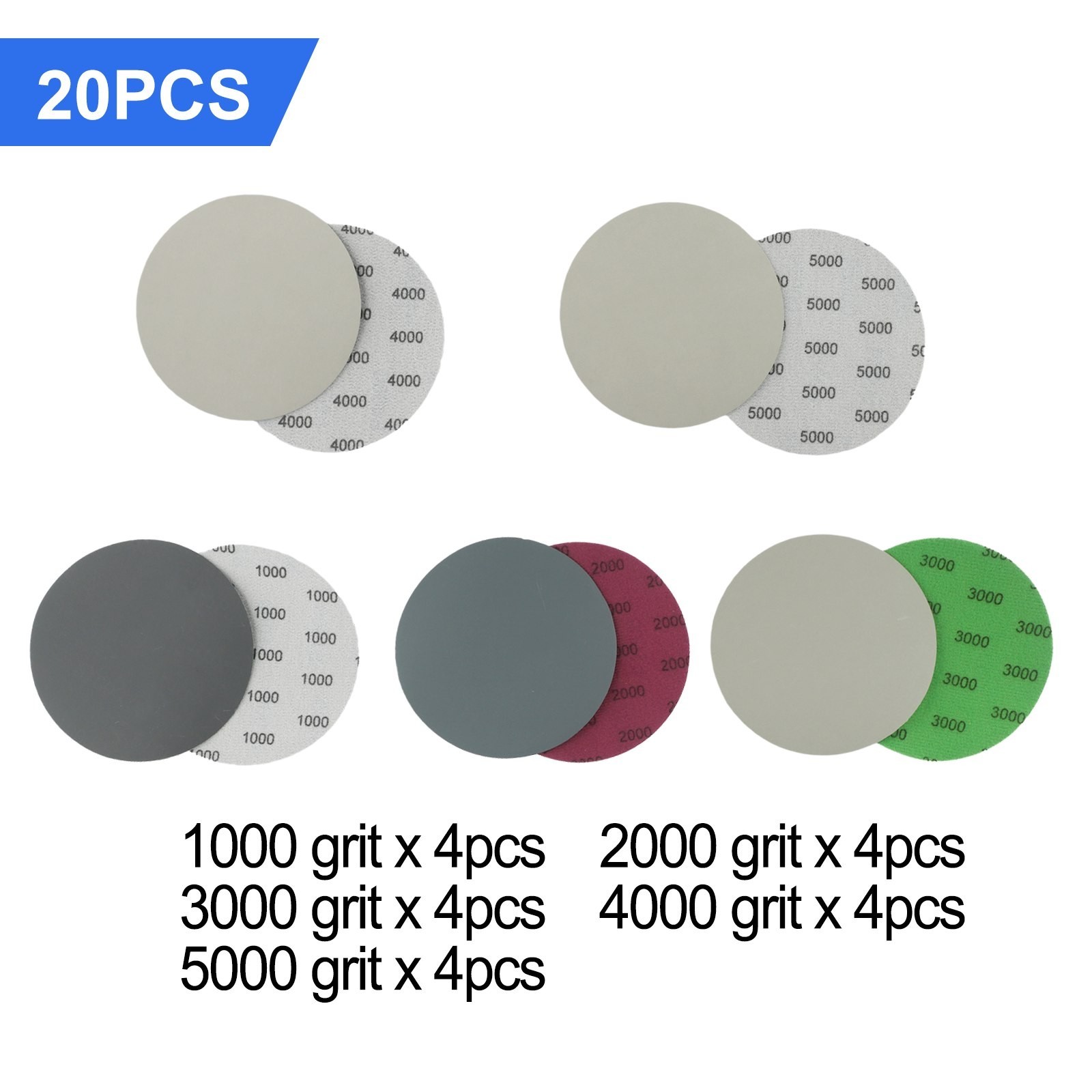 High Durability 5 Inch Sandpaper Discs 20 Pack with Multiple Grit Options
