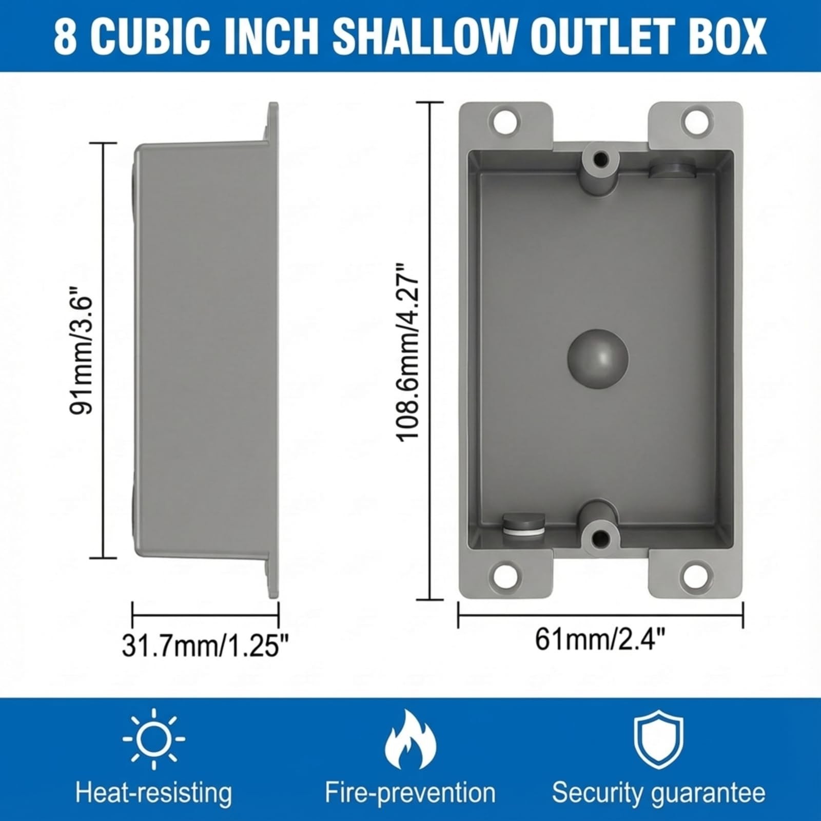 6 Pack Shallow Outlet Box 8 Cubic Single Gang Old Work Junction Grey Plastic