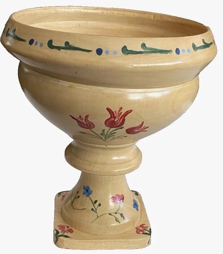 Bass Wood Hand Painted Folk Art Planter by A. Griepp, 2015 9" T X 7" W
