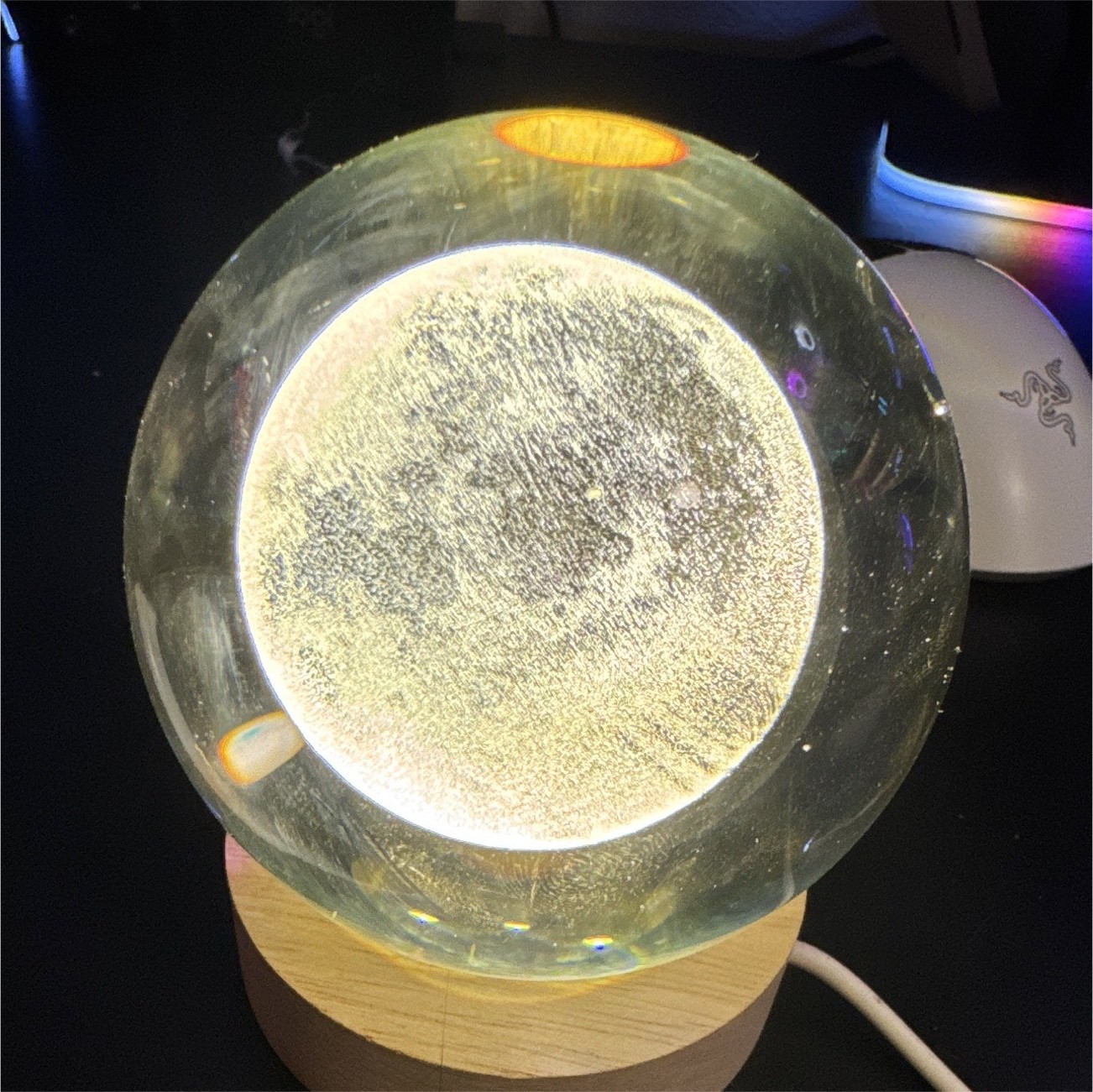 moon Lamp with Wooden Base, Corded