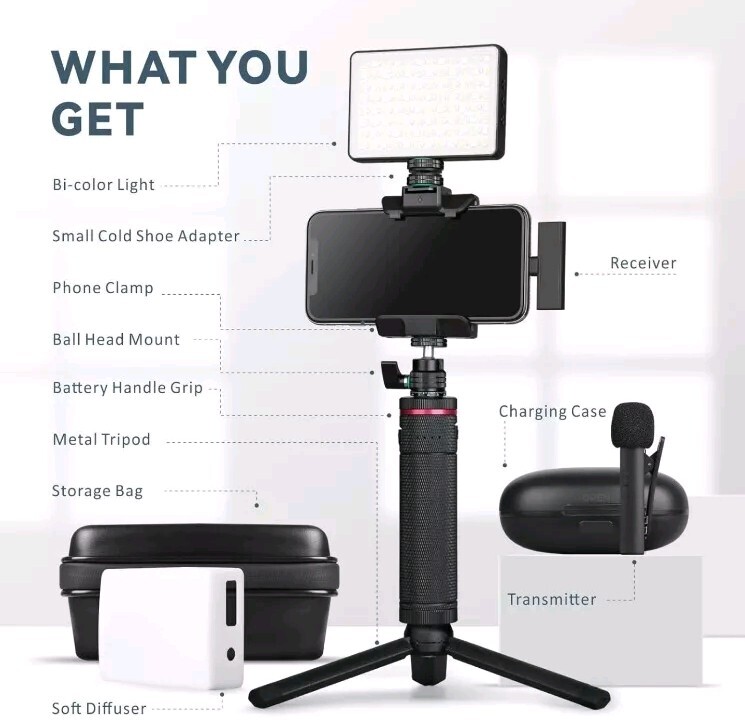 Vlogging Kit, SV01 Video Kit with Wireless Lavalier Microphone for iPhone, Mini