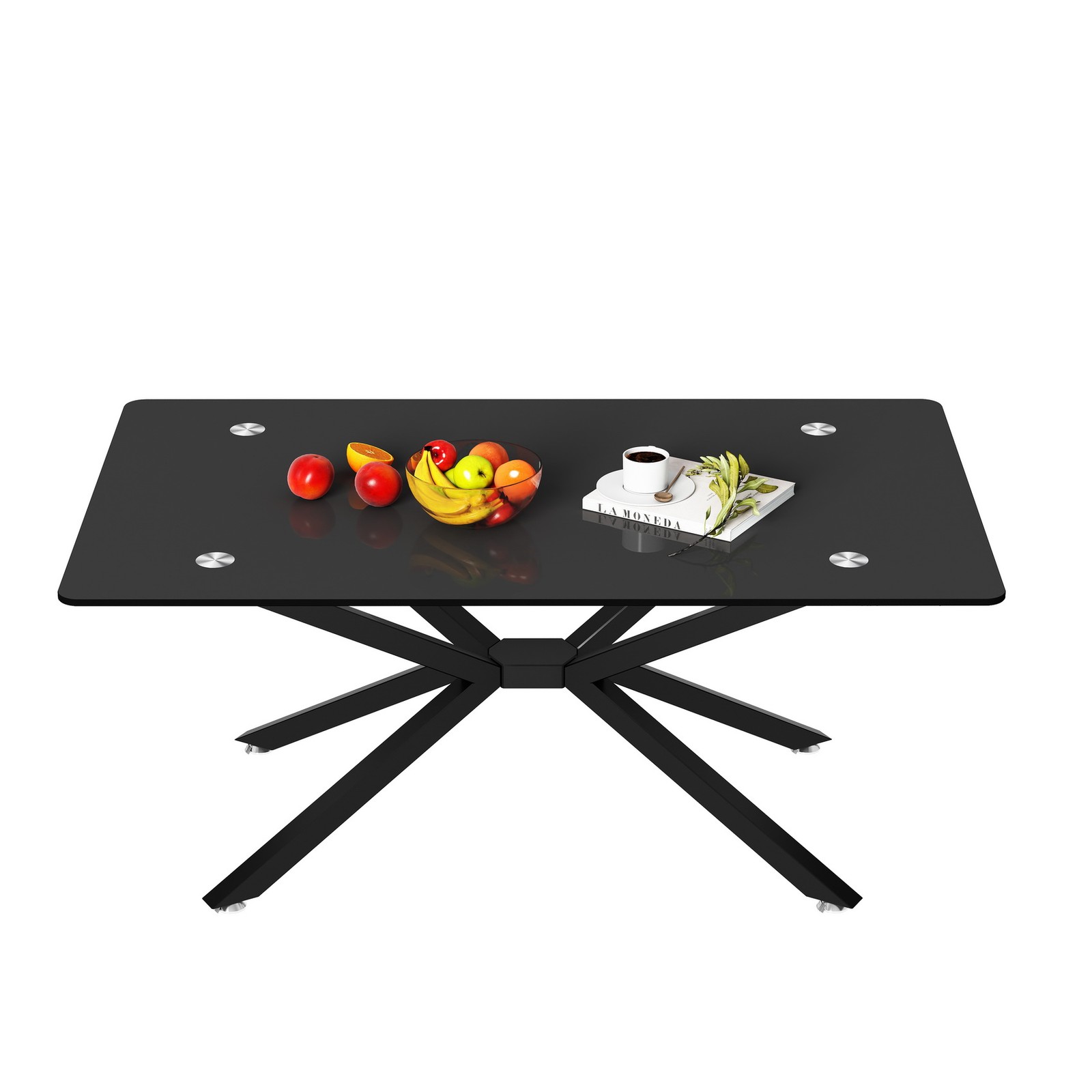 Tempered Glass Metal Art Legs Coffee Table Rectangle Sofa Cocktail Table W39.3"
