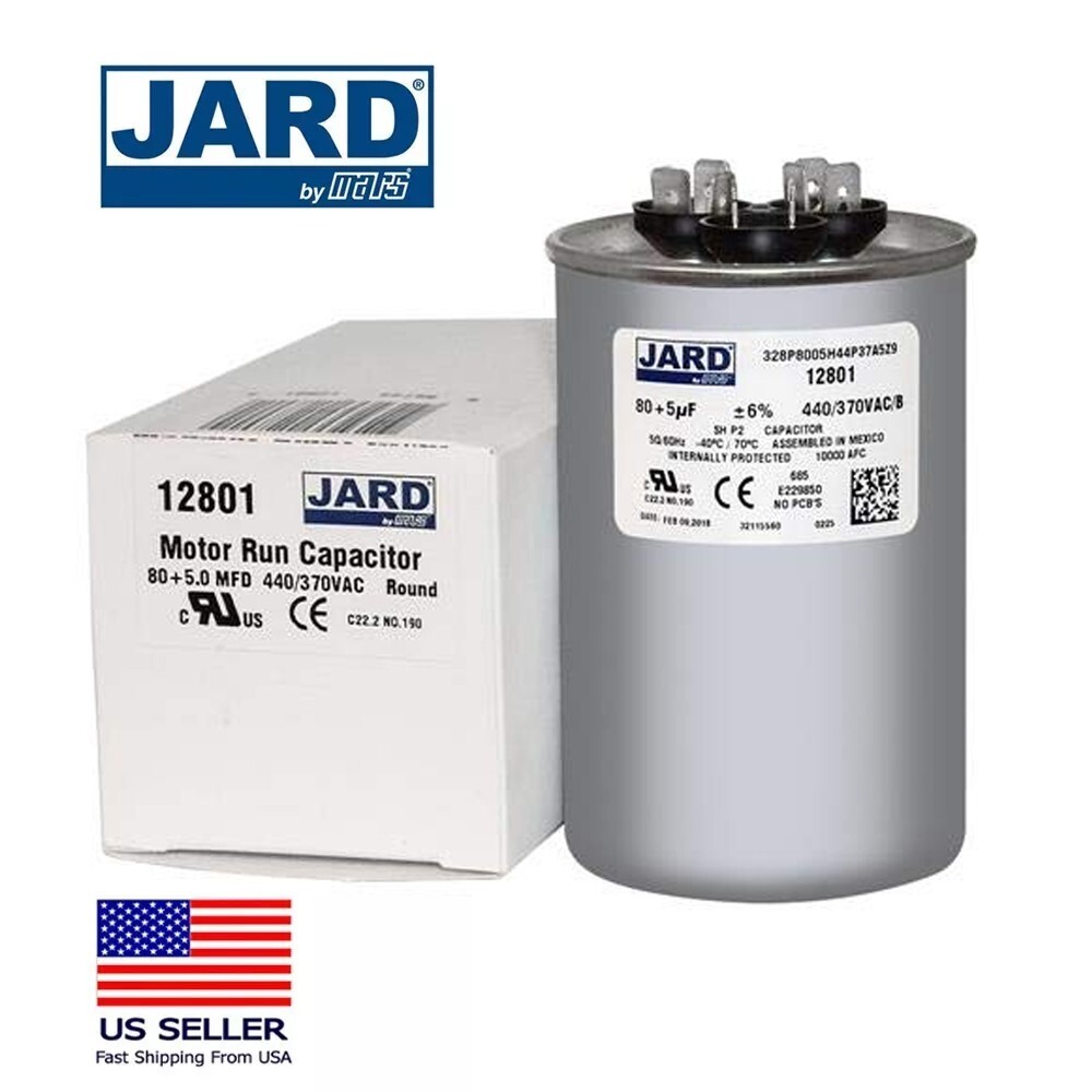 80 + 5 x 370/440 VAC Round Dual Run Capacitor by JARD # 12801