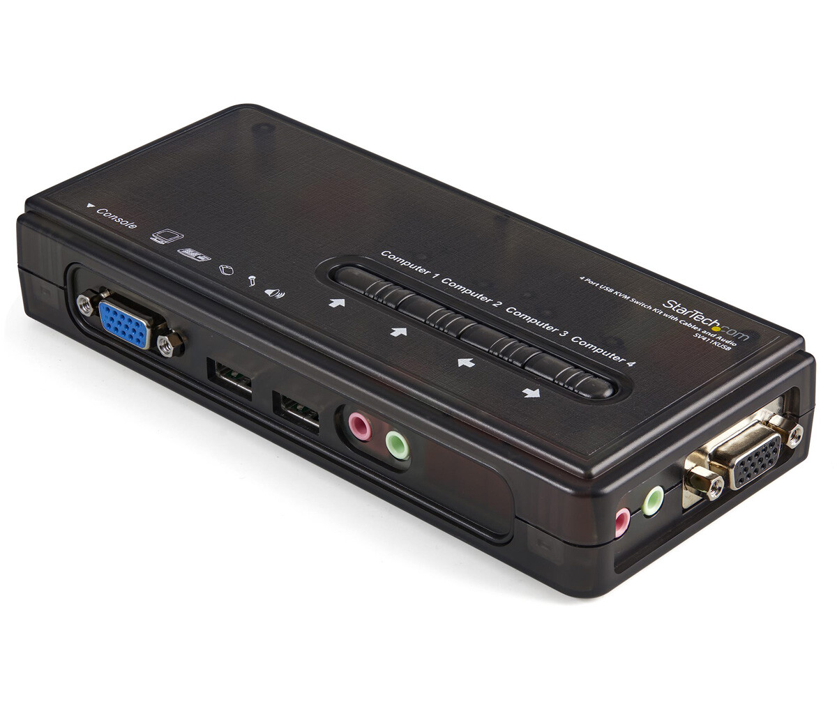 StarTech 4 Port Black USB KVM Switch Kit with Cables and Audio