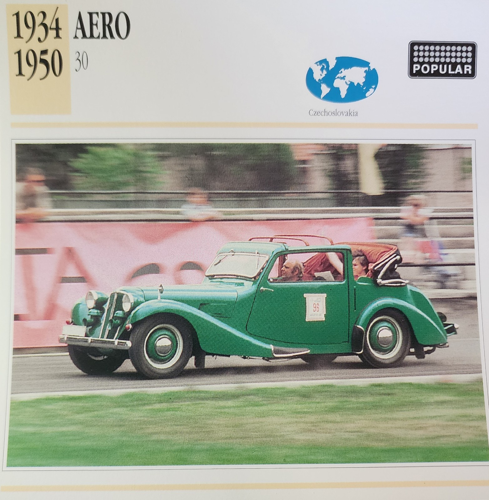 Aero Car Picture Spec Info Detail Collector Card Vintage Retro Decor