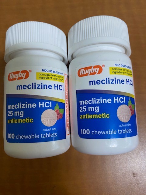 Lot Of 2 Meclizine 25mg Anti Nausea,Vertigo,Travel Sickness 100ct Each,exp 03/27