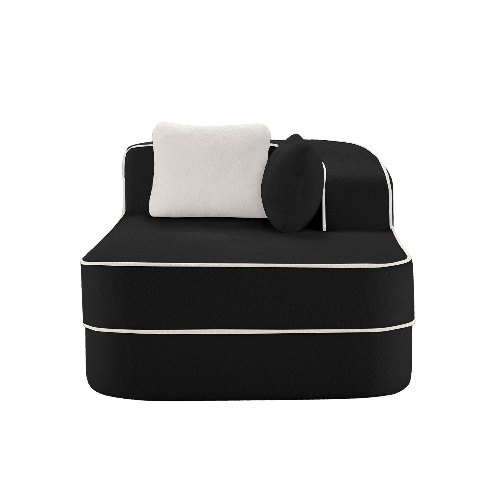 Teddy Fabric Right Chaise Sofa with Pillows, Black, 66.54" L