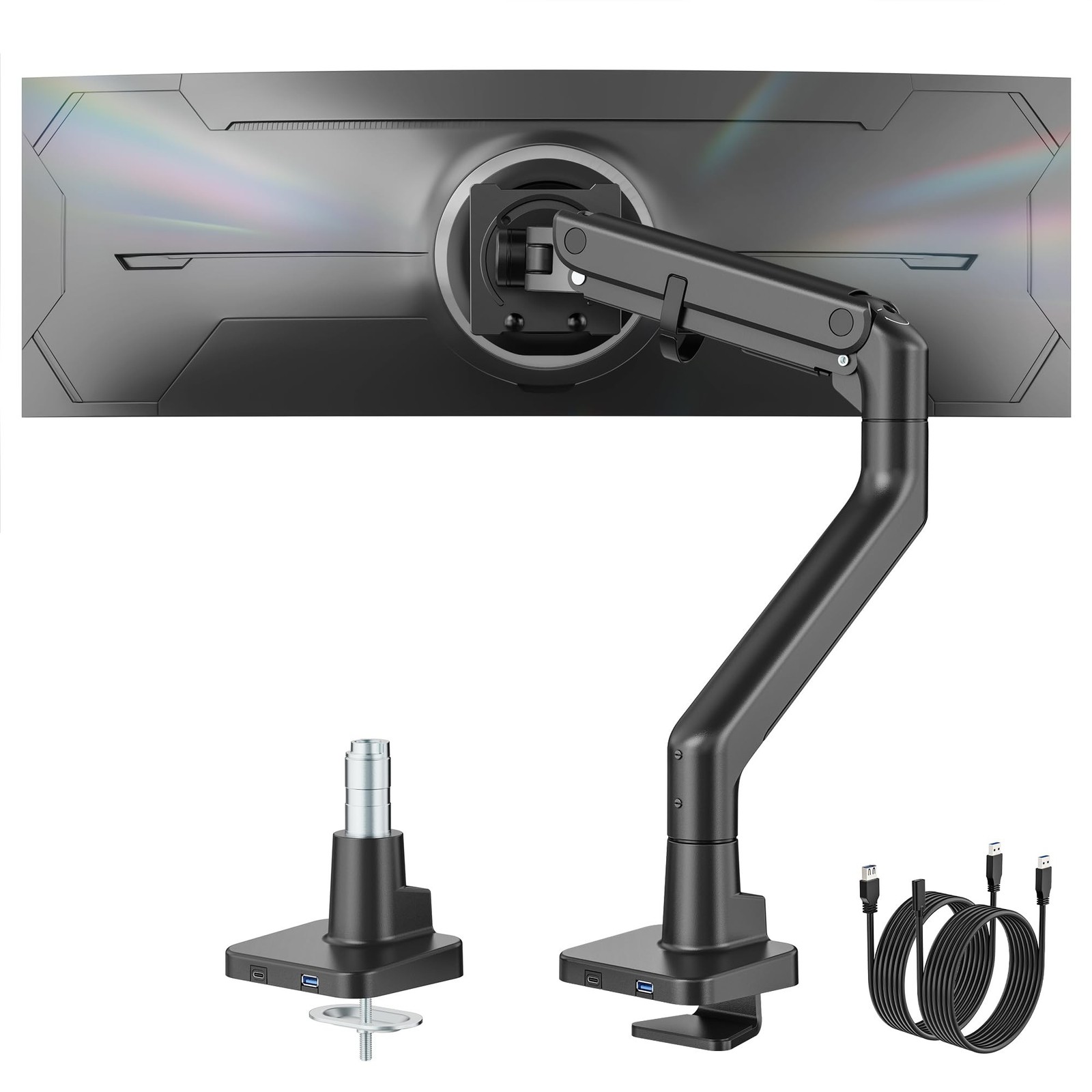 monTEK Single Monitor Arm with USB A/C, Ultrawide Monitor Stand for 17 to 57 ...