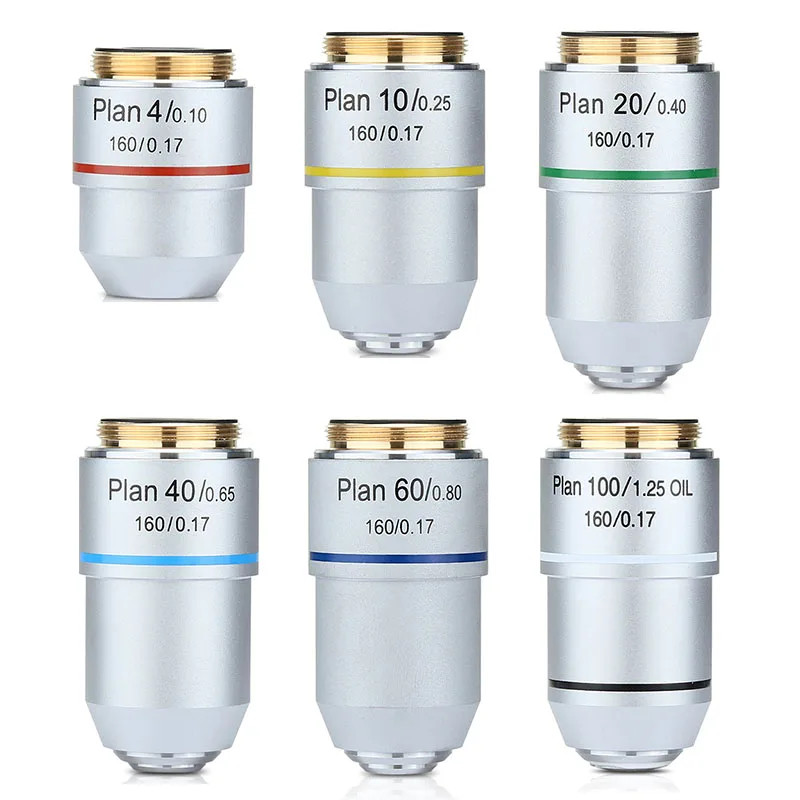 Biological Microscope Plan Achromatic Objective Lens 4X-100X RMS Thread 195mm