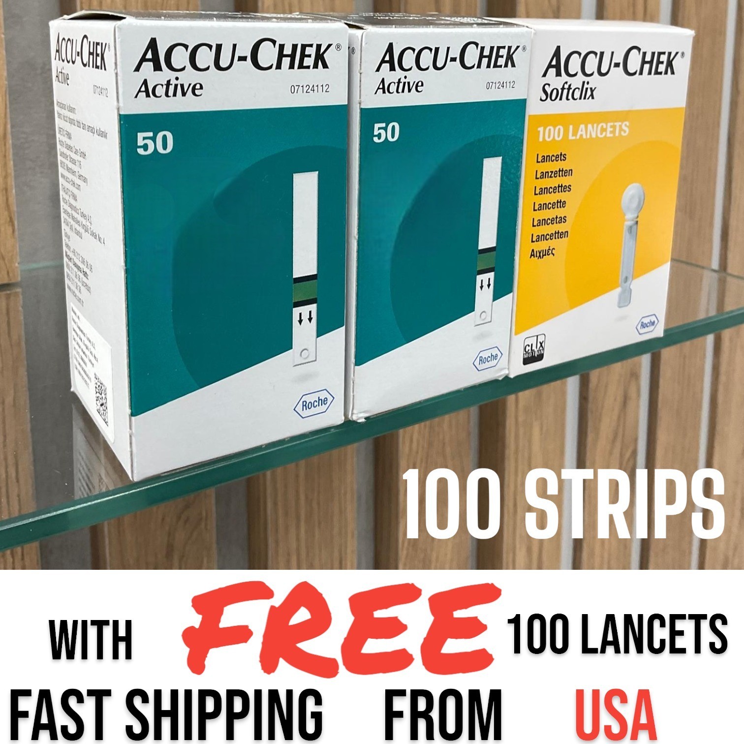100 Accu-Chek Active Test Strips+100 Lancets-From USA Exp:01/2027-NO IMPORT FEE!