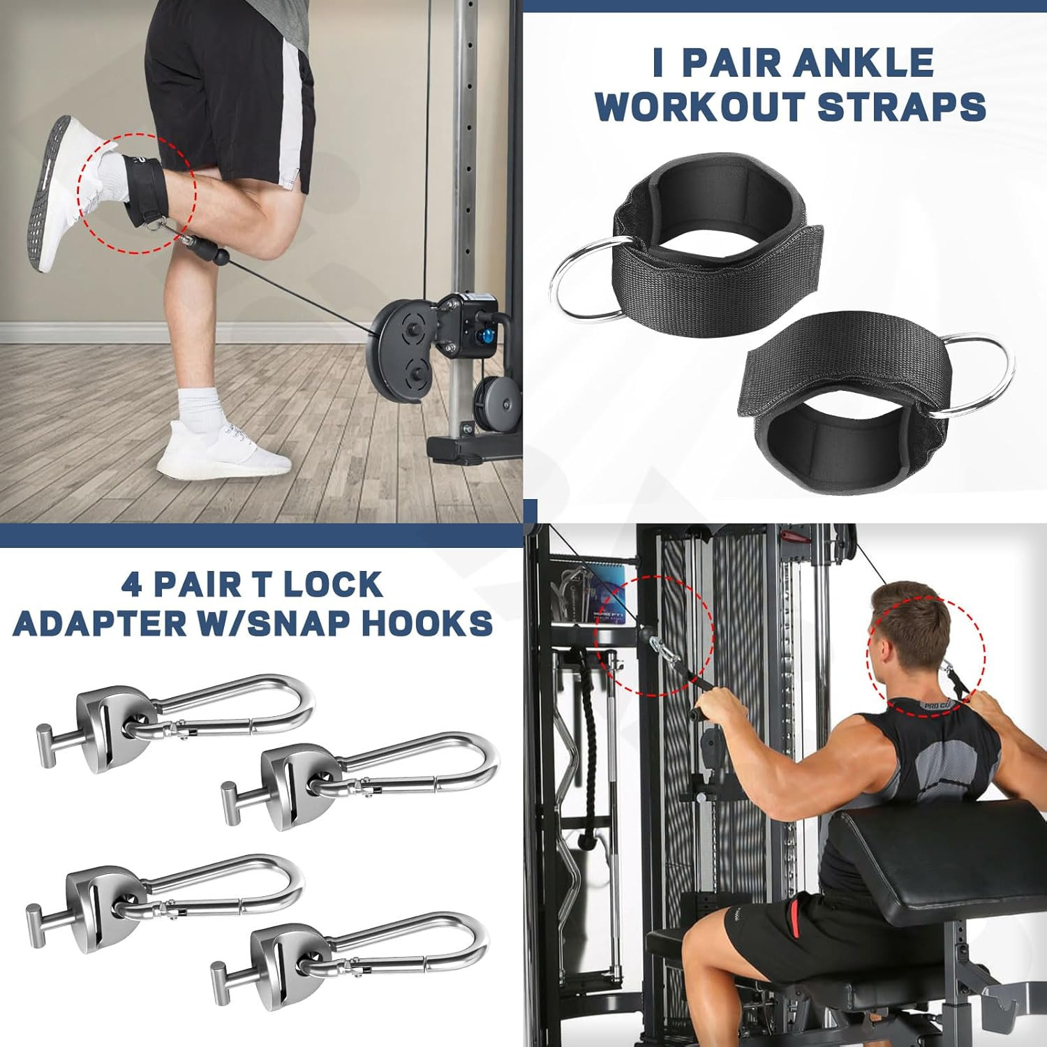 Adjustable Ankle Straps with T Lock Adapter for Tonal Gym Machine