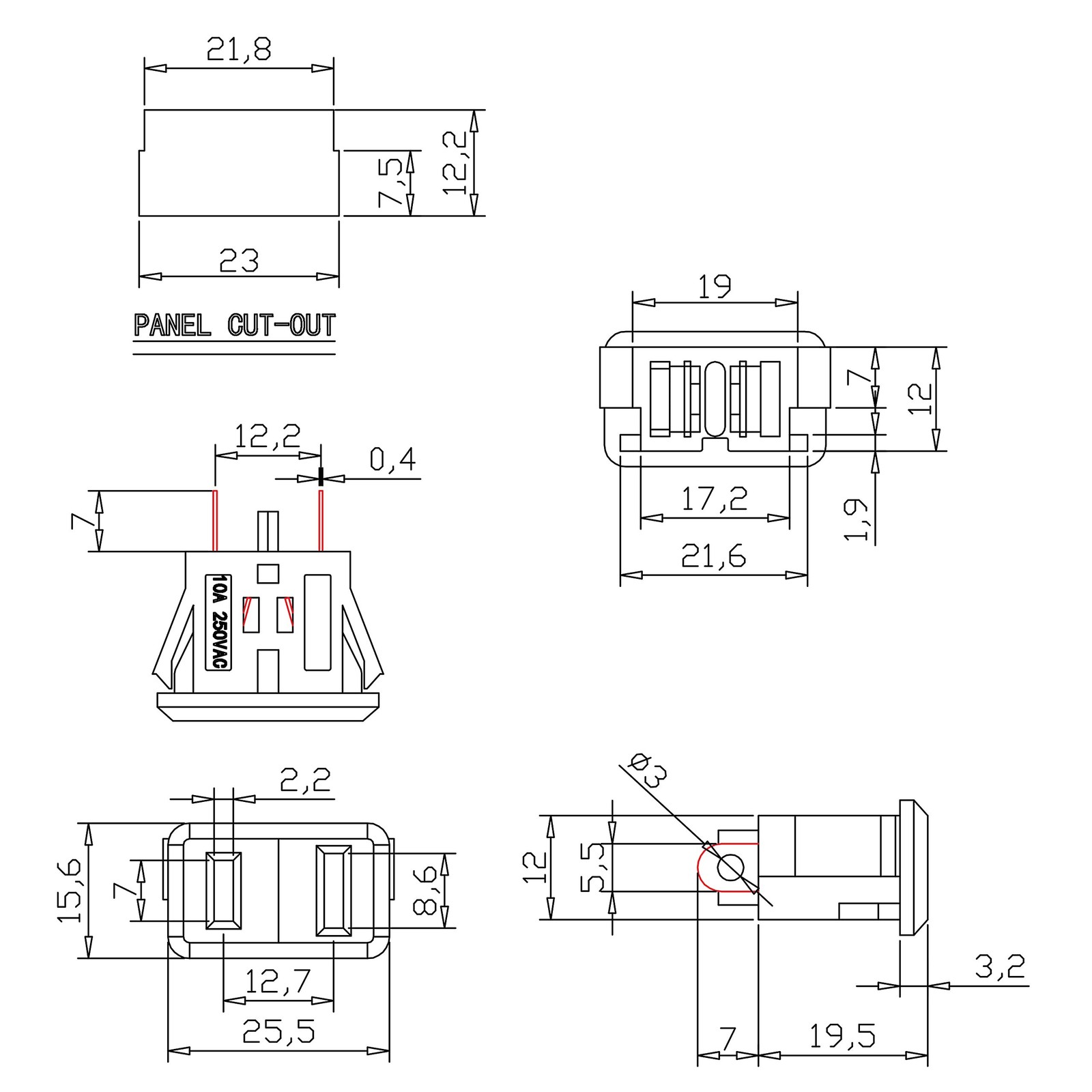 4Pcs US Socket American Type Industrial Plug 2 Pins Power Socket AC 125V 15A ...