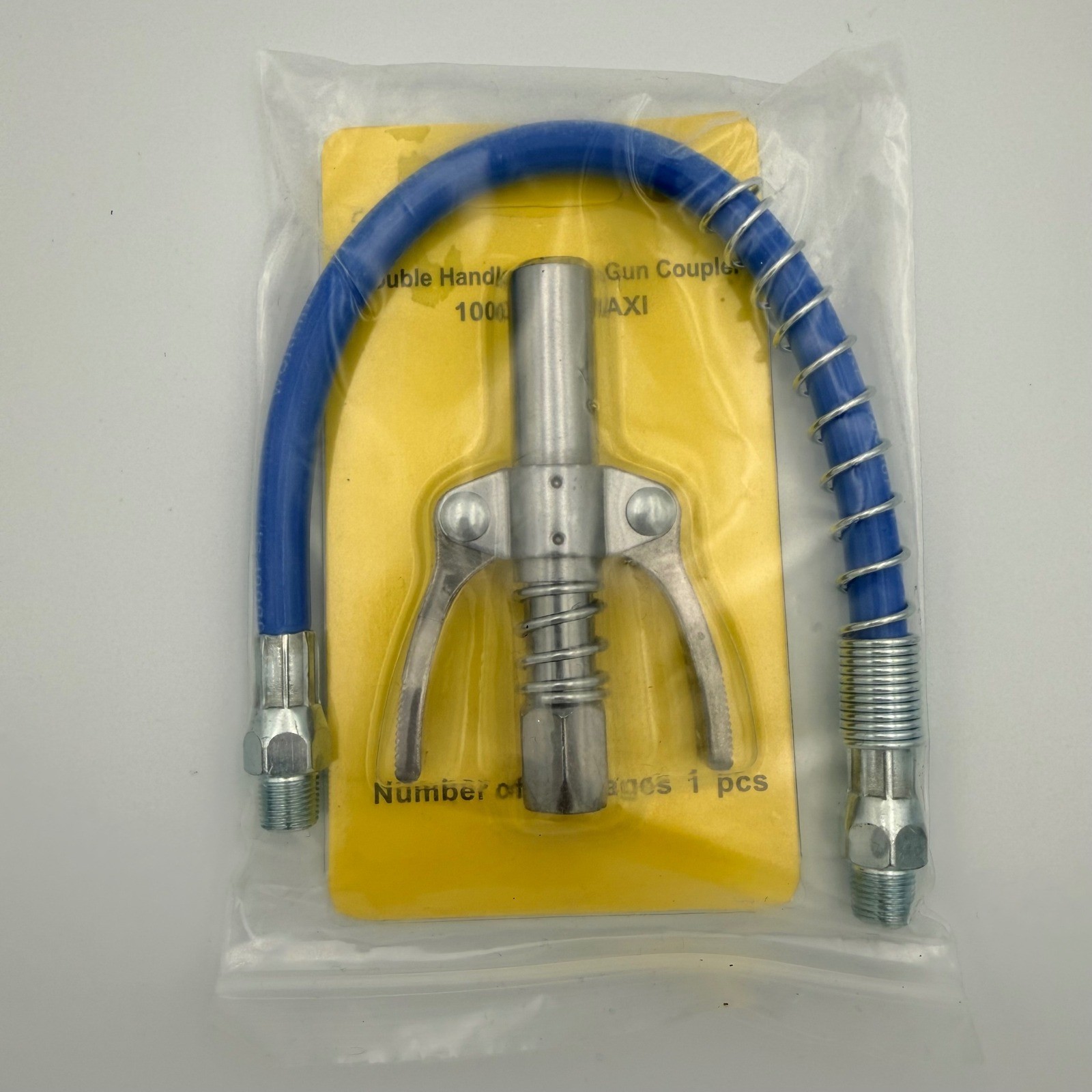 Double Handle Lock Pliers Grease Gun Coupler 10000 PSI with Blue Flexible Hose