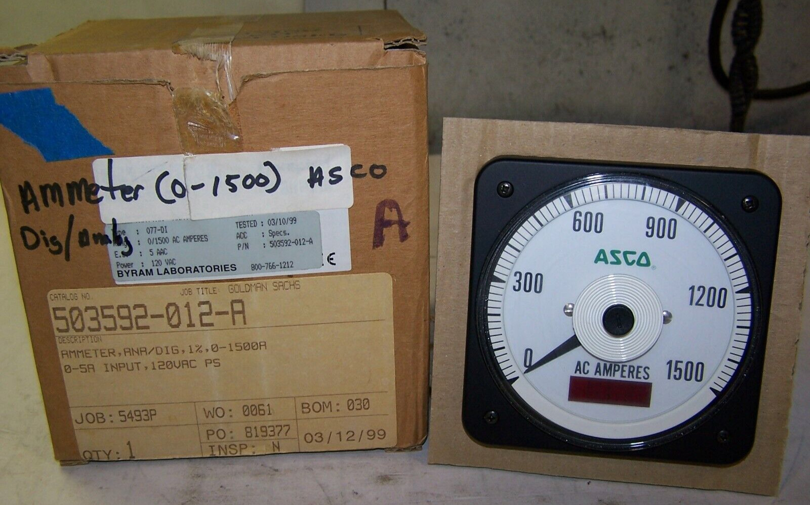 NEW ASCO CROMPTON 077-DI 0-15000 AC AMPERES PANEL METER  503592-012-A