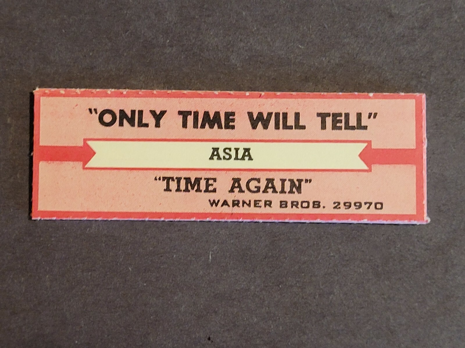 Jukebox Title Strip - ASIA "Only Time Will Tell" Warner 29970