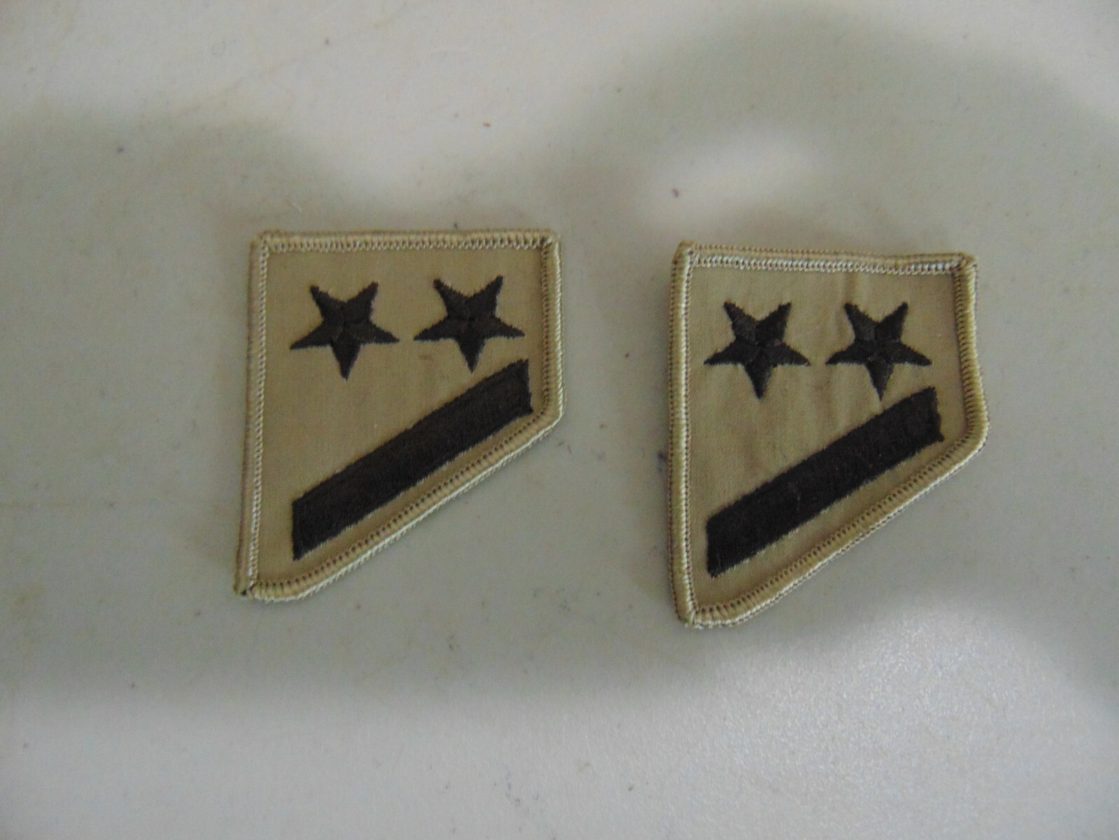 MILITARY POLICE OR FIRE PATCH SET OF 2 SEW ON UNSURE 2 STARS AND A STRIPE BROWN