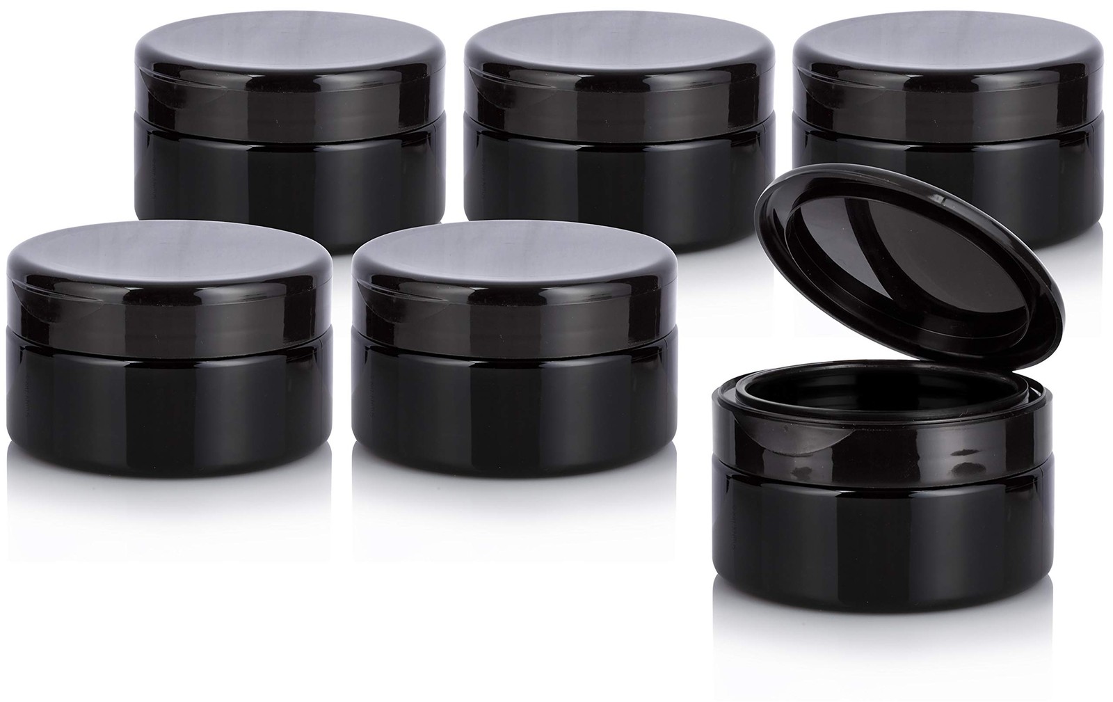 6 PCS 8 Oz Black PET Plastic Refillable Low Profile Jar Black Flip Top Cap
