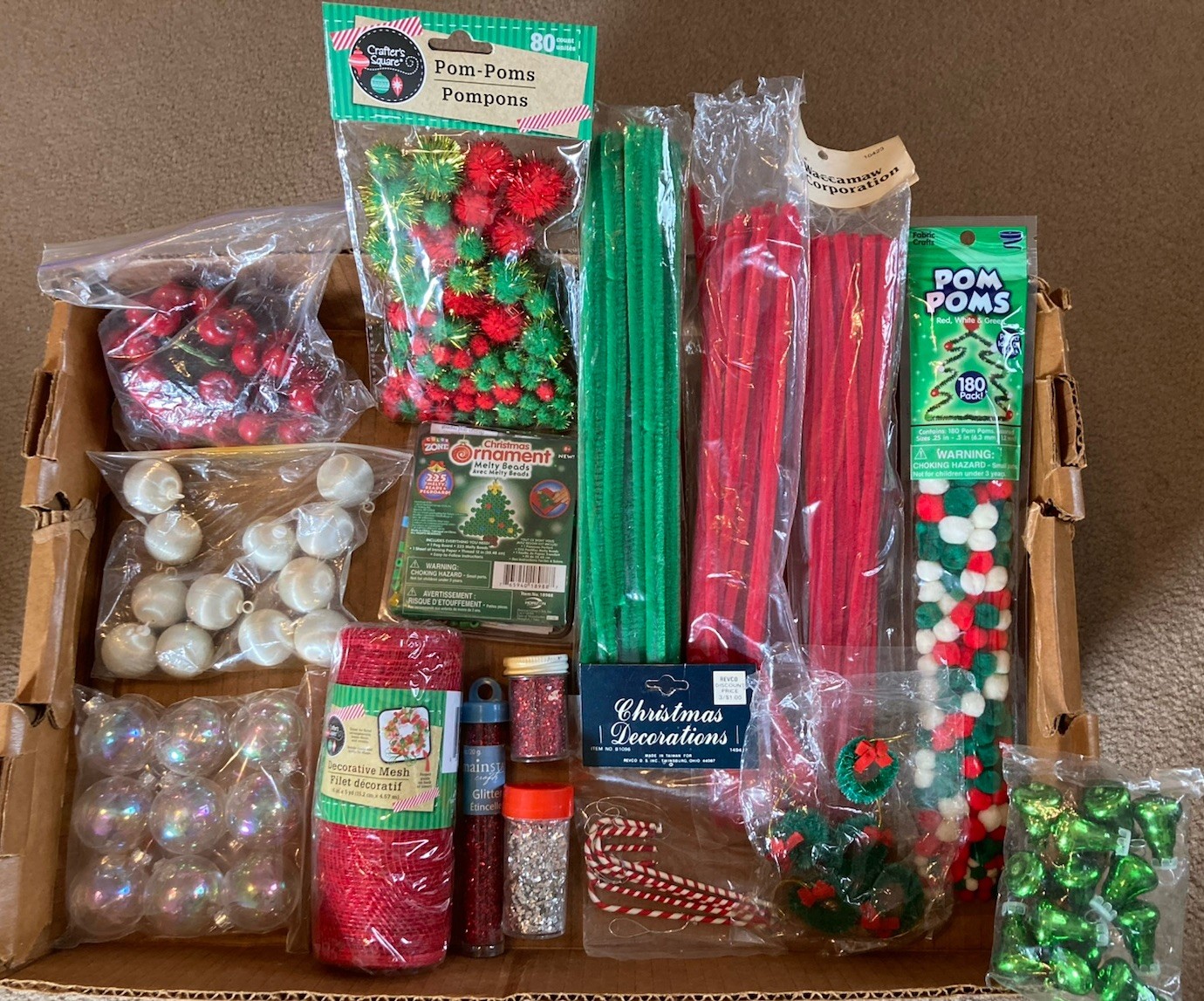 CHRISTMAS Lot of Misc Crafting Pom Poms Pipe Cleaners Ornaments Glitters