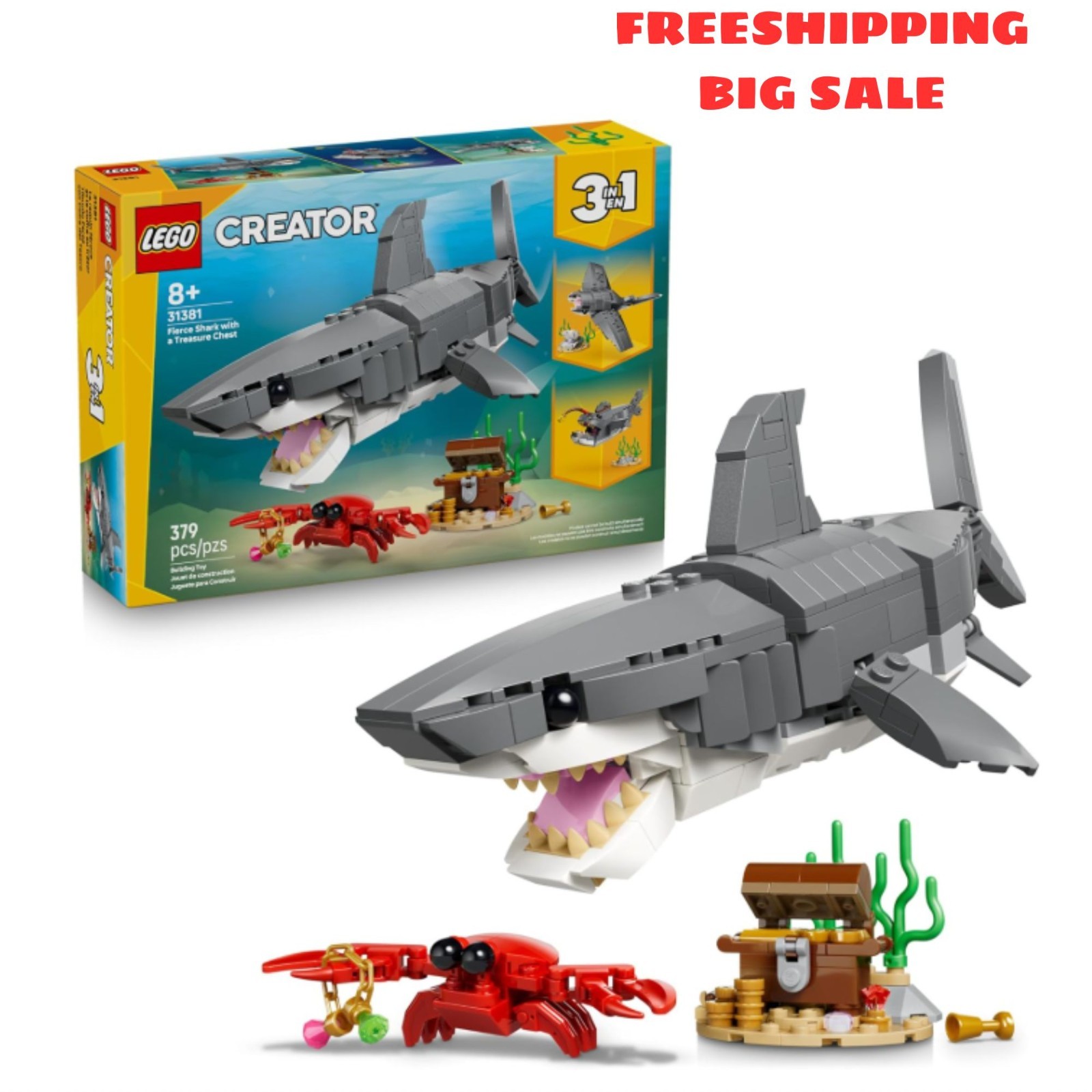 LEGO Creator 31381 Fierce Shark with a Treasure Chest - 3-in-1 Set - Brand New