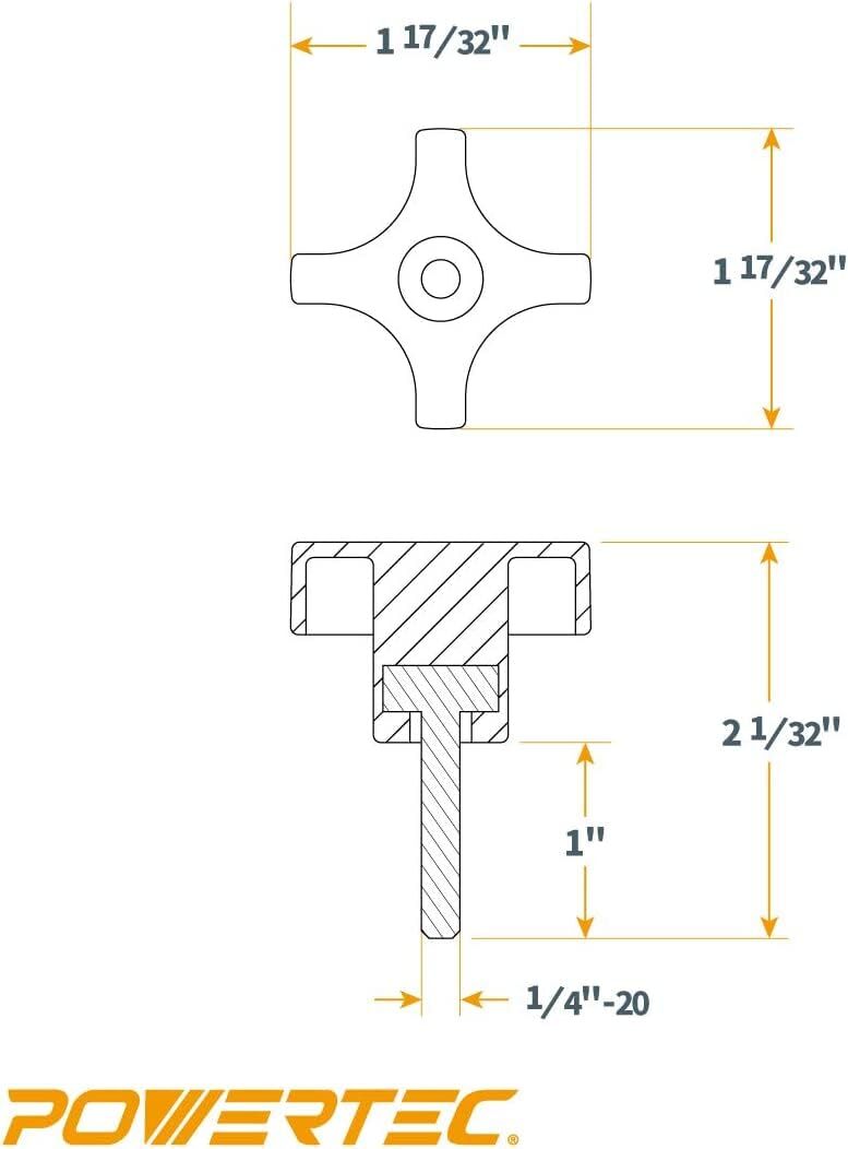 4-Point Stud Knobs, 1/4"-20 Threaded Thumb Screw Star Knob with 1" Stud, 10 PK