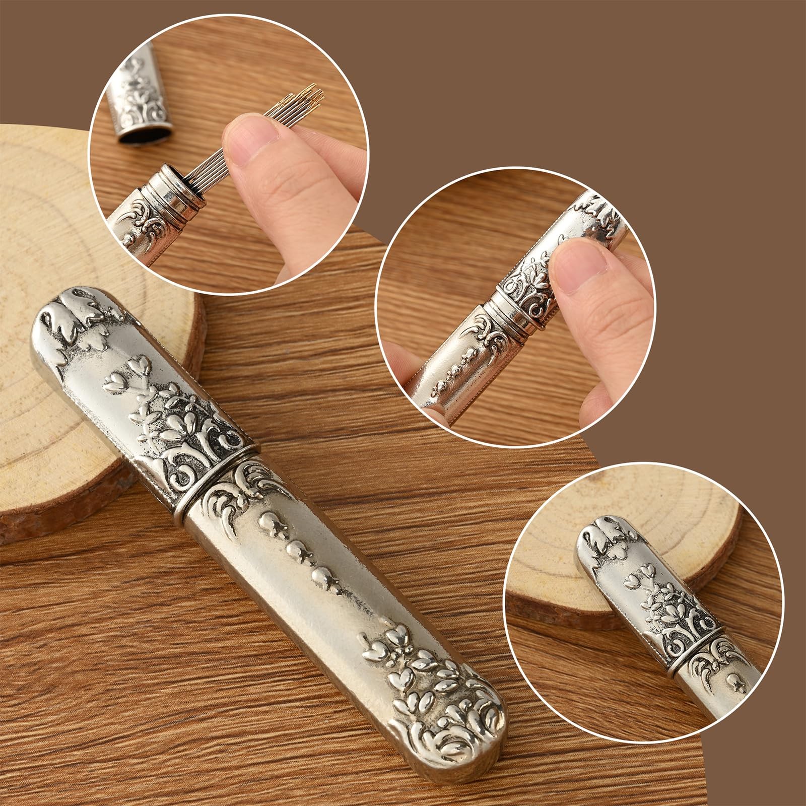 Needle Storage Vintage Sewing Needles Holder Portable Small, Silver