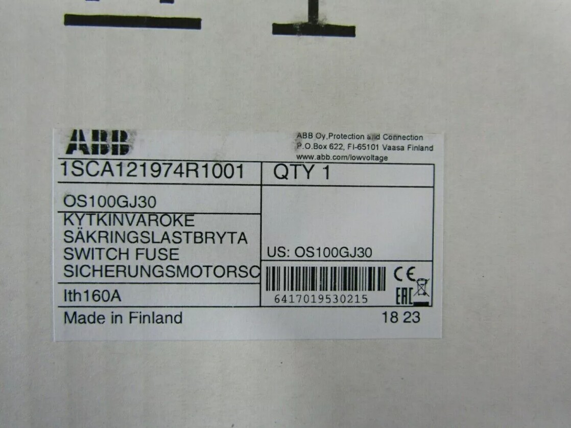 Original New ABB 1SCA121974R1001 OS100GJ30 Fused Switch  Free Shipping