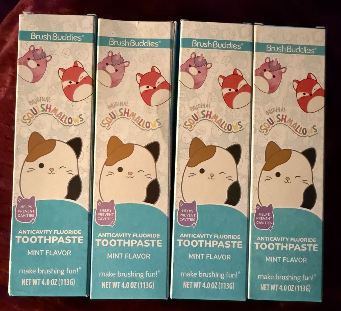 4 X BrushBuddies Original SQUISHMALLOWS Anticavity Fluoride Toothpaste Mint