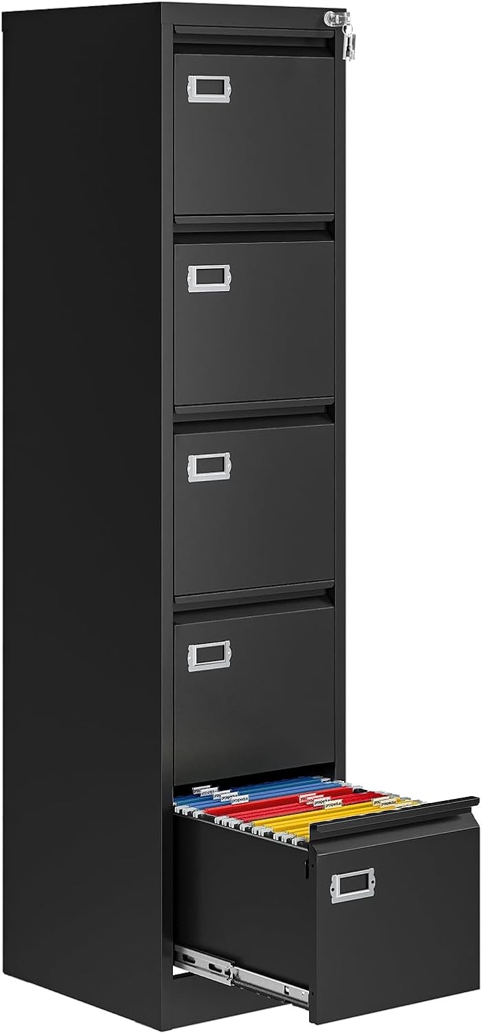 5 Drawer File Cabinet with Lock, Metal Filing Cabinets for Home Office, Vertical