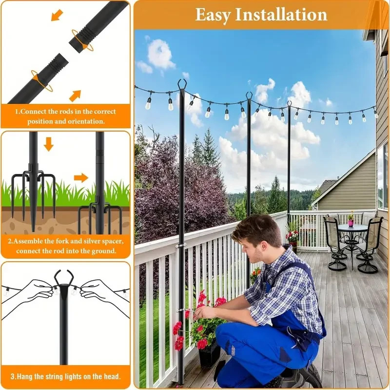 10Ft String Light Poles 4 Pack,Light Poles for Outside Lights,Outdoor with Fe...
