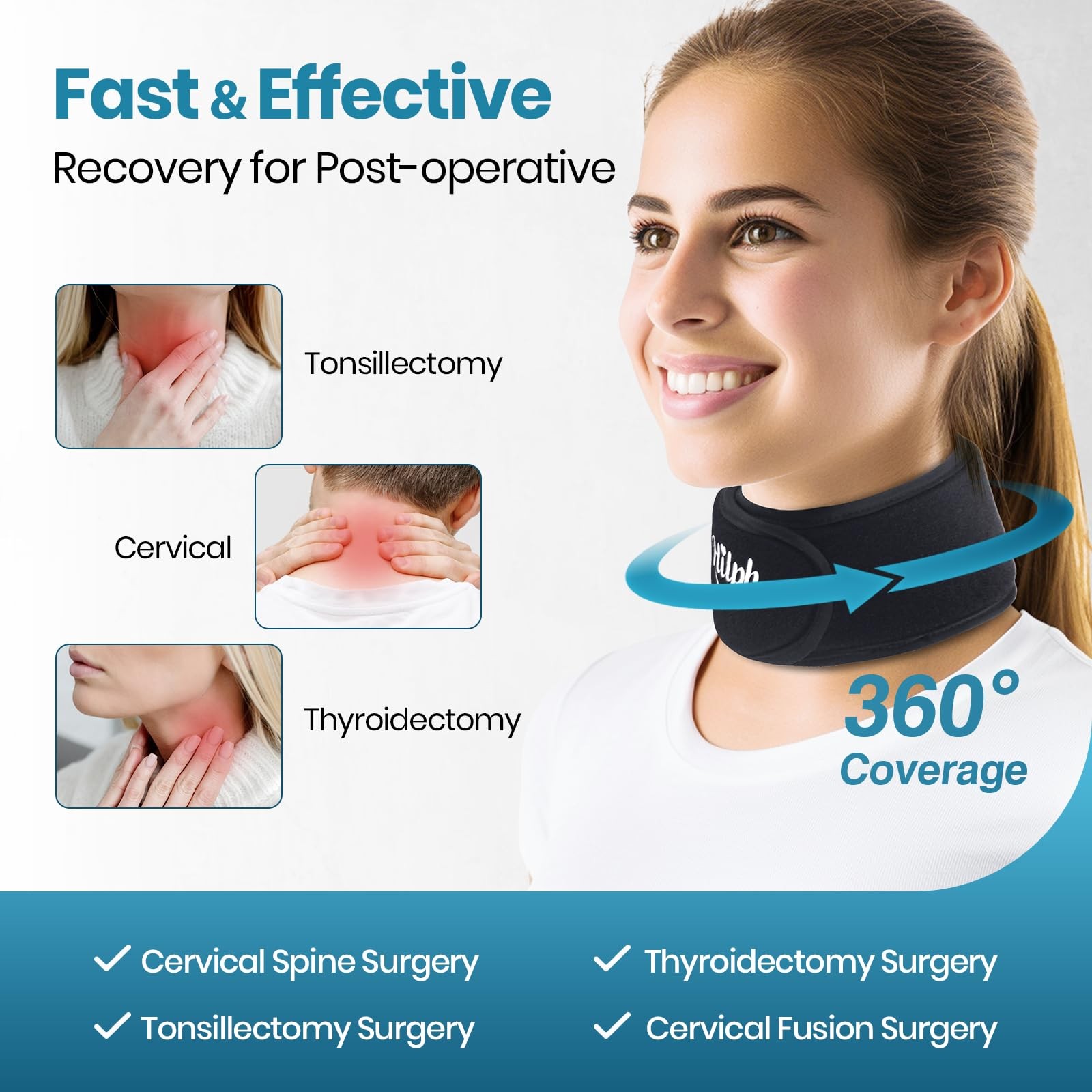 Hilph Neck Ice Pack Wrap for Tonsillectomy Full Coverage, Black