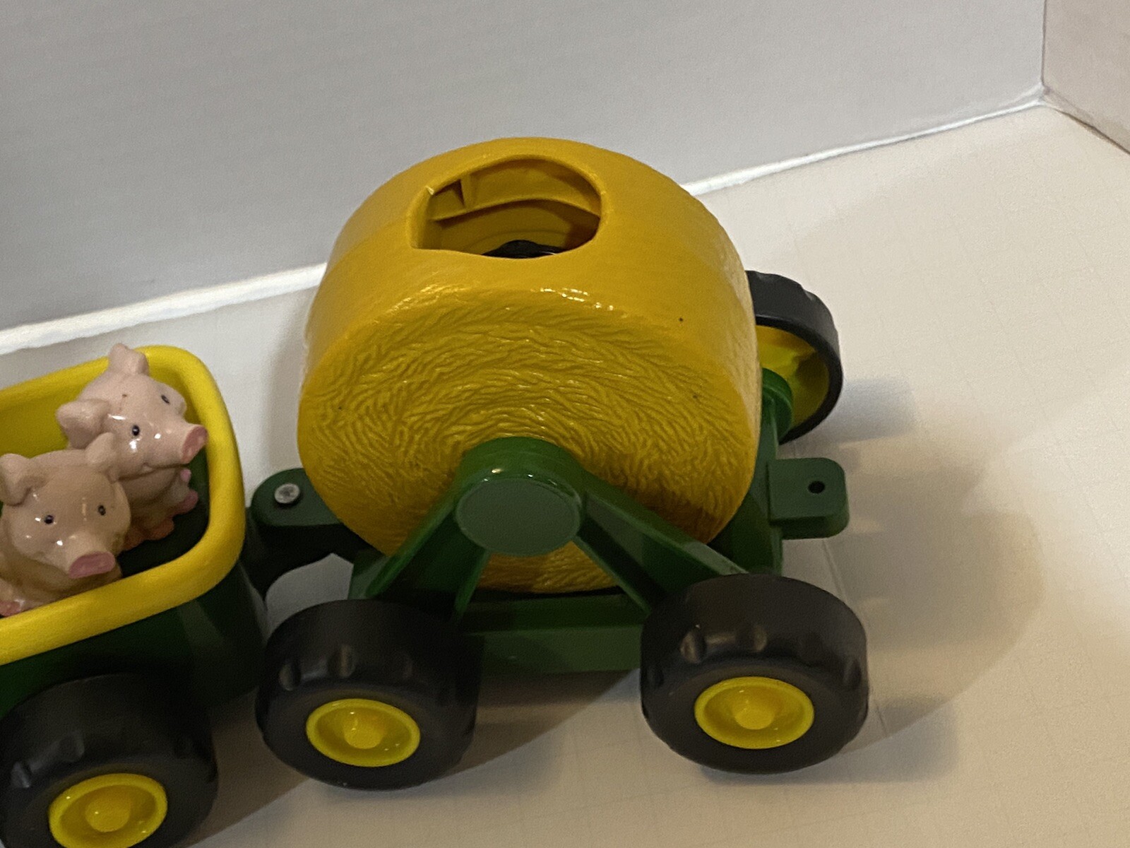 John Deere Rubber & Plastic Three Pc Tractor Set. Push Button & Music Plays