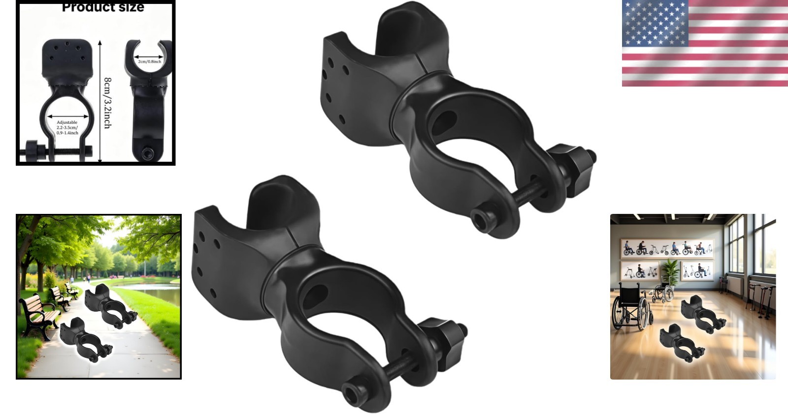 2 Pack Black Durable Walking Stick Holders, Cane Holder, Wheelchair
