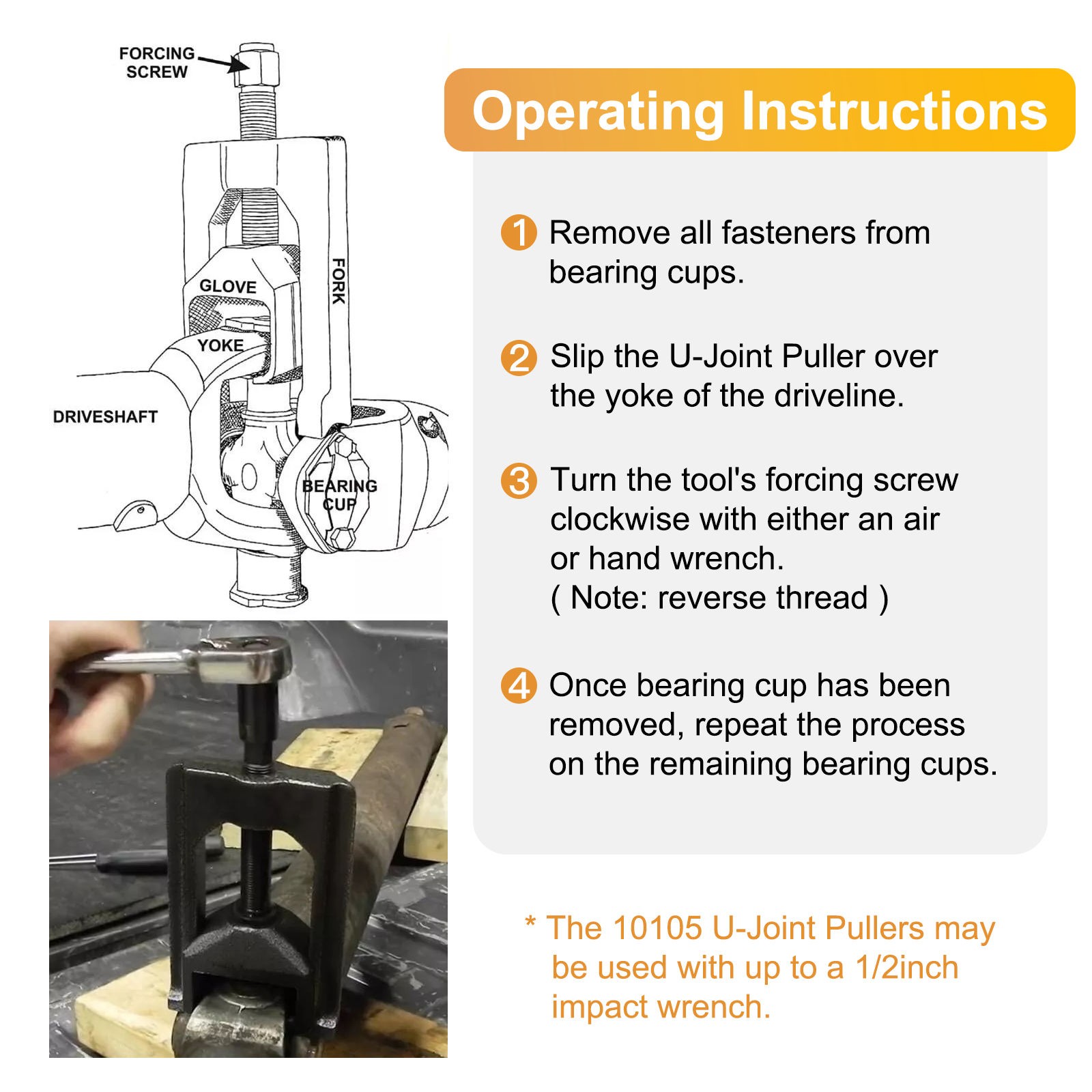 Heavy Duty Universal Joint Puller Press Removal U Joint Tool Class 1-3 10105 US