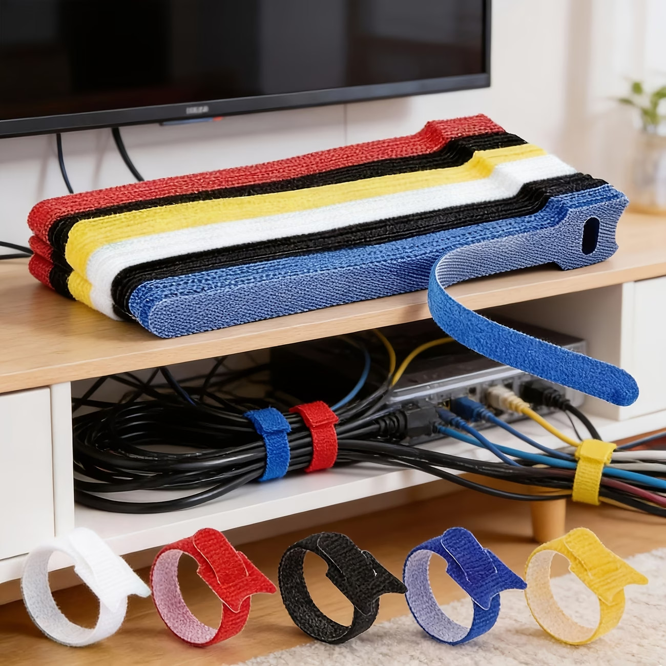 50 Pcs Reusable Cable Ties, Multipurpose Nylon Hook & Loop Straps, Cord Organ