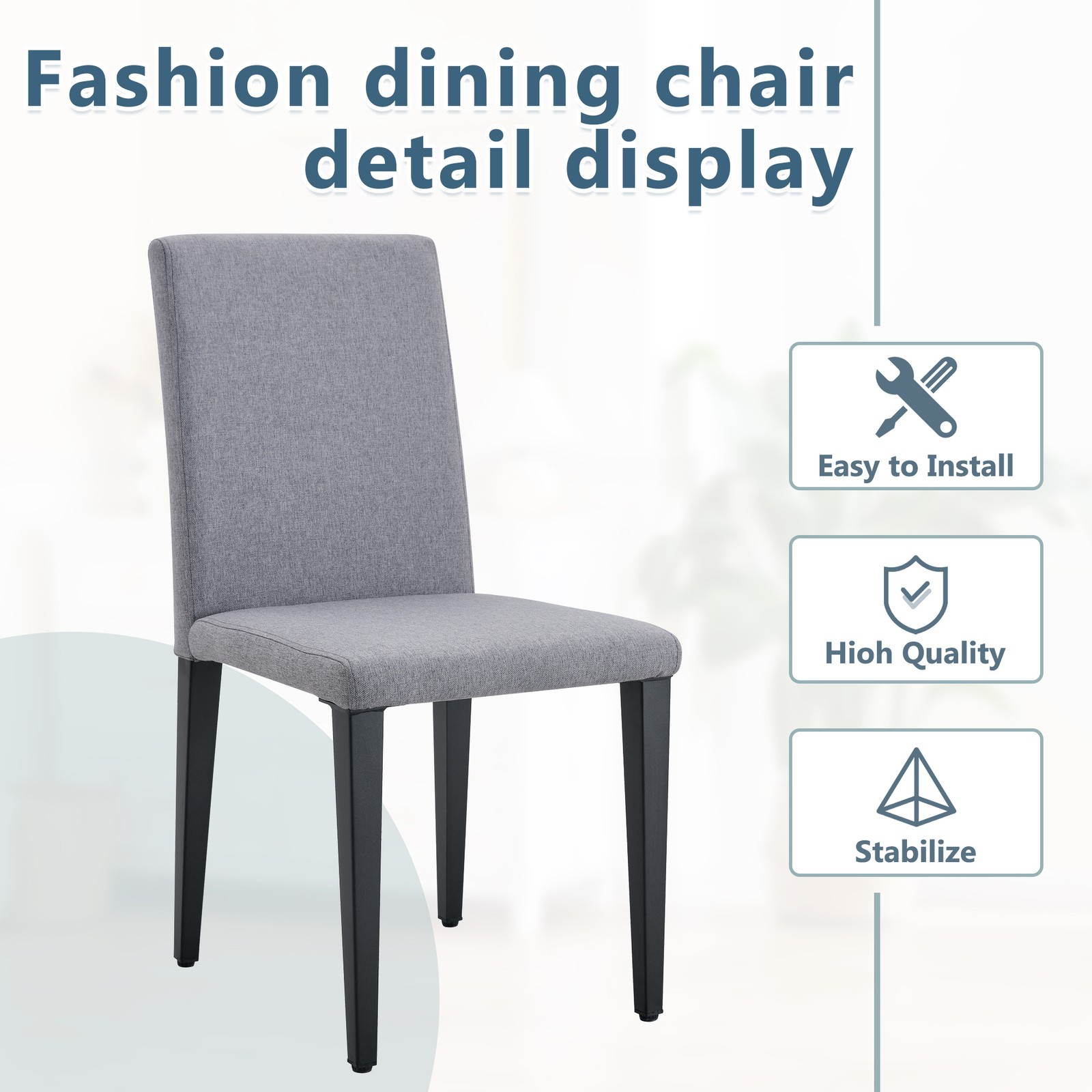Two Light Gray Linen-Cotton dining chairs, simple and versatile, comfortable a